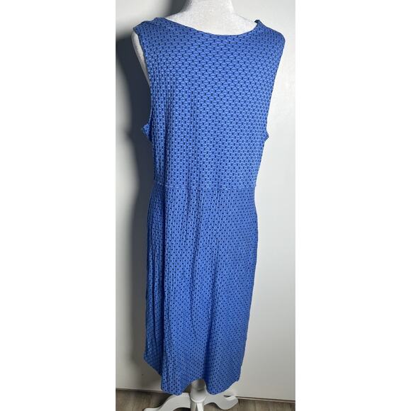 Habitat Sleeveless Drop Waist Textured Blue Scoop Neck Lagenlook MIDI Dress Sz L - Picture 2 of 12
